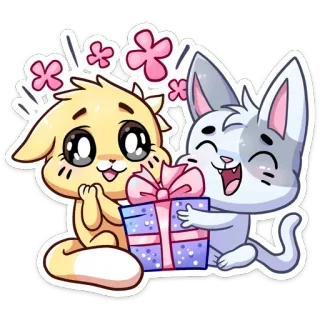 🎁 chat, mignon, cadeau, présent, kawaii, animaux, dessin animé, fête telegram sticker