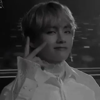 ✌️ K-Pop, Idol, V-Zeichen, Friedenszeichen, Promi, Schwarzweiß Porträt telegram sticker