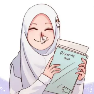 😄 Drawing Book 绘画, 书, 头巾, 穆斯林, 女孩, 动漫, 卡通 telegram sticker