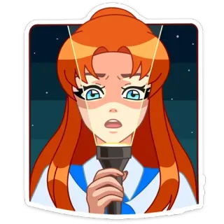 🏮 Anime, Dessin animé, Lampe de poche, Fille, Cheveux roux, Effrayé, Nuit telegram sticker