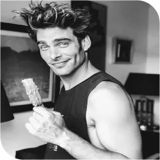 📎 man, model, handsome, black and white, portrait, chocolate, ice cream telegram sticker