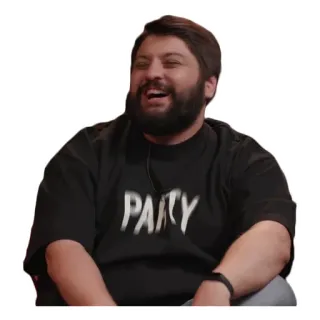 😄 PARTY fête, homme, personne, t-shirt noir, souriant telegram sticker