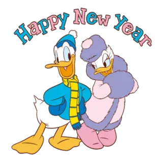 🎅 Donald Duck Happy New Year Cartoon, Disney, Donald Duck, Daisy Duck, Frohes neues Jahr, Winter, Feiertag telegram sticker