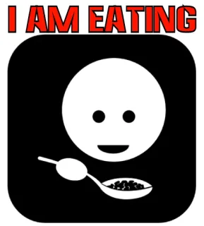 🍜 I AM EATING manger, cuillère, nourriture, personne, emoji, noir et blanc telegram sticker