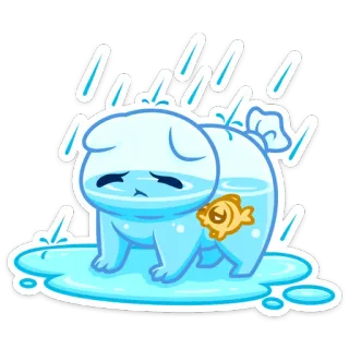 😭 sad, dog, rain, fish, water, pool, cute, sticker whatsapp sticker