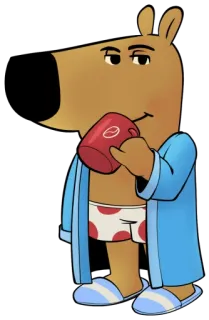 ☕ หมา, เสื้อคลุม, กาแฟ, การ์ตูน, ชุดนอน, เช้า telegram sticker
