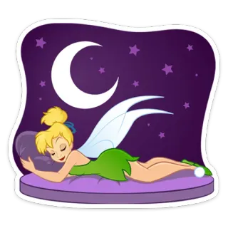 😴 Tinkerbell Tinkerbell, Disney, fairy, sleeping, night, moon, stars telegram sticker