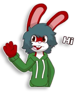 😃 HI konijn, dier, cartoon, zwaaien, groet, hallo whatsapp sticker