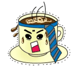 👔 caffè, tazza, arrabbiato, esausto, cartone animato, cravatta, bevanda telegram sticker