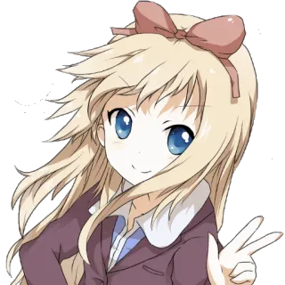 ✌ animé, fille, dessin animé, signe de paix, kawaii telegram sticker