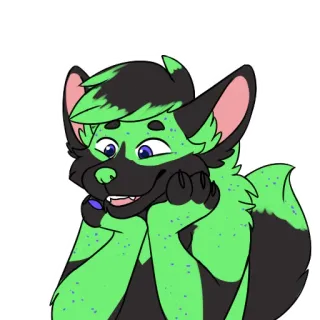 ☺ furry, anthropomorphic, cute, happy, fox, green and black, cartoon, animal telegram sticker