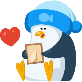 😘 pinguino, amore, cuore, triste, cuffia da notte whatsapp sticker