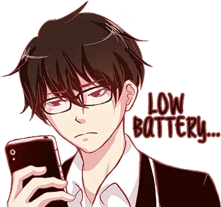 📱 LOW BATTERY... batteria scarica, telefono, anime, manga, sticker, arte digitale, tecnologia telegram sticker