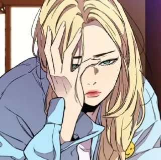 🕸 Anime, Chica, Rubia, Triste, Emocional, Dibujo animado telegram sticker