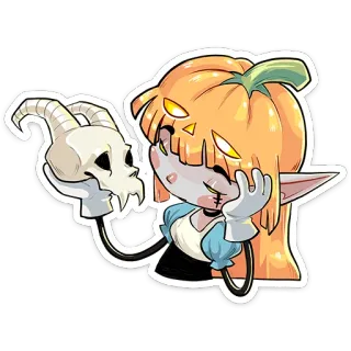 ☹️ halloween, calabaza, esqueleto, dibujos animados, elfo, criatura, fantasía, pegatina telegram sticker