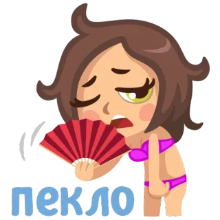 ☀ пекло fã, quente, suando, exausta, mulher, desenho animado telegram sticker
