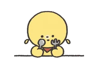 🐶 food, eating, fork, spoon, cute, yellow, cartoon whatsapp sticker