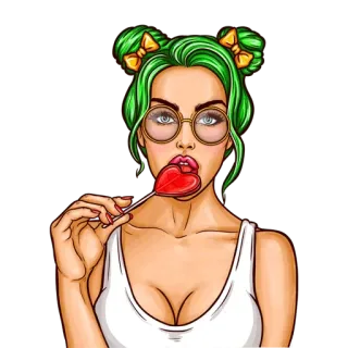 🍭 Frau, Mädchen, Lutscher, Pin-up, Cartoon, Süß telegram sticker
