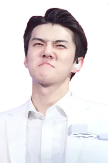 😝 expression, person, white suit, grimace, kpop, asian man telegram sticker