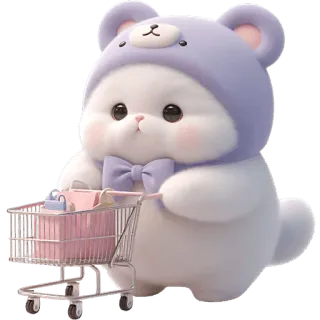 🗑 mono, oso, carrito de compras, kawaii, dibujos animados, adorable, peluche telegram sticker