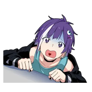 😧 anime, boy, cartoon, purple hair, shocked, expression, fear, character whatsapp sticker