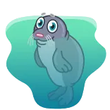 😔 phoque, animal, mignon, dessin animé, mer, eau telegram sticker