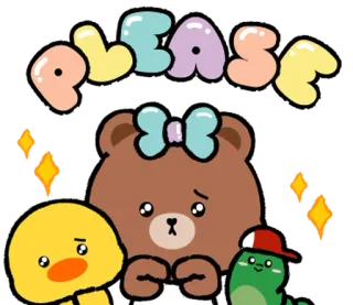 ⭐ PLEASE 귀여운, 스티커, 만화, 곰, 오리, 공룡, 애원, 반짝이 telegram sticker