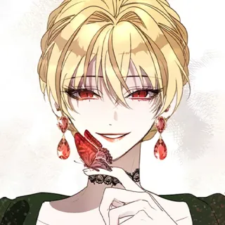 ♦️ donna, personaggio, occhi rossi, farfalla, capelli biondi, stile anime telegram sticker