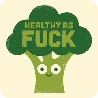🙄 HEALTHY AS FUCK брокколи, здоровый, еда, овощ, смешной, наклейка, зеленый telegram sticker