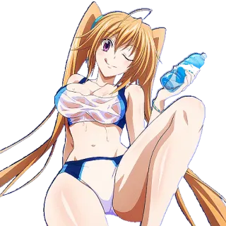 😜 Anime, Fille, Blonde, Maillot de bain, Dessin animé, Bouteille d'eau whatsapp sticker