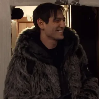 🌟 Andrey Gazdyuk Slovo Patsana Andrey Gazdyuk, Slovo Patsana, Russian series, man, smiling, fur coat telegram sticker