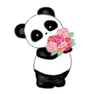 💐 Panda, Fiori, Carino, Animale, Bouquet, Cartone animato telegram sticker