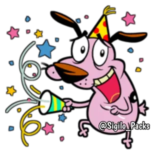 🥳 Courage Courage the Cowardly Dog @Sigilo_Packs мультфильм, собака, Кураж, вечеринка, день рождения telegram sticker