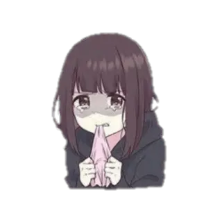 😀 anime, chica, llorando, triste, emocional, linda, dibujos animados whatsapp sticker