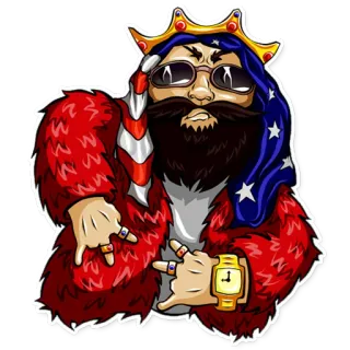 🤘 Dessin animé, Personnage, Homme, Couronne, Lunettes de soleil, Barbe telegram sticker