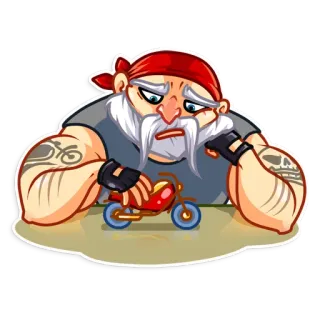 😞 Motociclista, Moto, Uomo, Tatuaggio, Barba, Giocattolo, Veicolo, Hobby whatsapp sticker