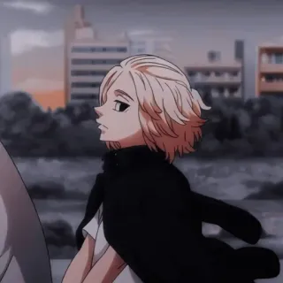 😧 Anime, Pelo rubio, Pelo corto, Fondo ciudad, Animado, Persona telegram sticker