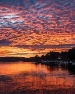 😁 sunset, landscape, lake, sky, clouds, nature, reflection, scenic, dusk, golden hour telegram sticker