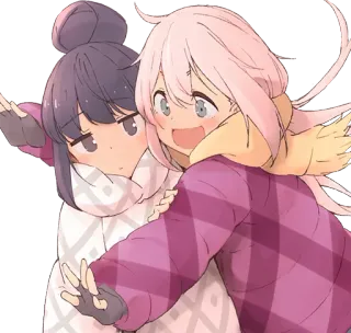 🤗 Аниме, Девушки, Объятия, Зима, Шарф telegram sticker