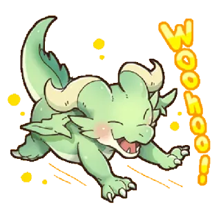 😆 WOOHOO! dragon, dessin animé, mignon, fête, joyeux, youpi telegram sticker