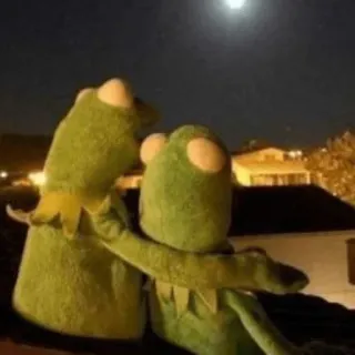 🤗 Kermit Kermit, grenouille, marionnette, clair de lune, romantique, câlin telegram sticker