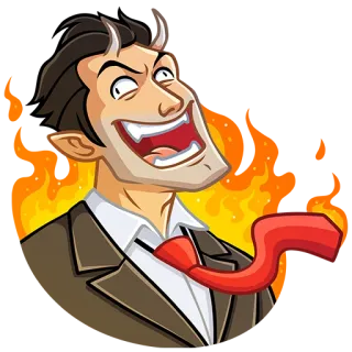 😈 дьявол, зло, злодей, мультфильм, огонь, костюм, демон, персонаж whatsapp sticker
