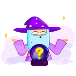 🤷‍♀️ cartoon, wizard, question mark, magic, purple, guessing telegram sticker