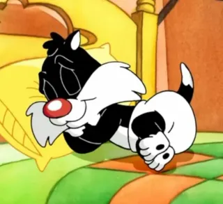 🧃 Sylvester Looney Tunes chat, dessin animé, endormi, lit, sylvester, looney tunes telegram sticker