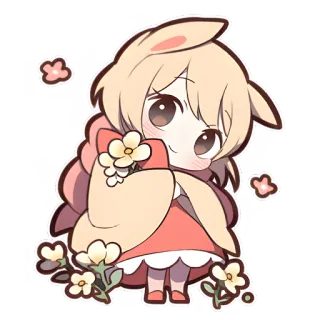 😍 Аниме, Манга, Мультфильм, Кавай, Милый, Зайчик, Цветы telegram sticker