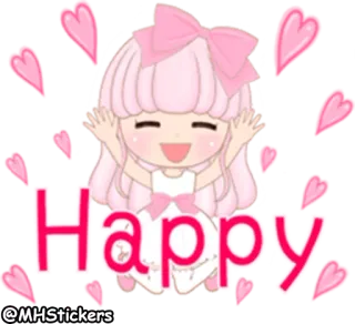 💃 Happy felice, carino, rosa, ragazza, cuori, kawaii telegram sticker