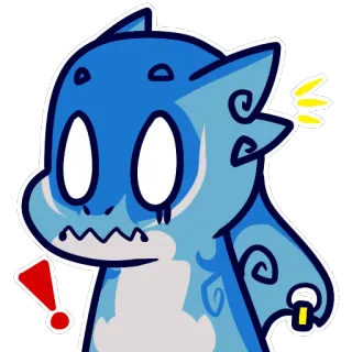 😧 blau, Drache, Alarm, Ausrufezeichen, Cartoon, Aufkleber, Monster, Warnung whatsapp sticker