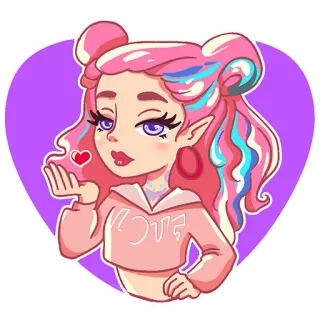 😘 LOVE мультфильм, девушка, сердце, любовь, милый, розовый, эльф whatsapp sticker