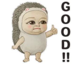 👍 GOOD!! ouriço, fofo, animal, polegar para cima, bom, positivo whatsapp sticker