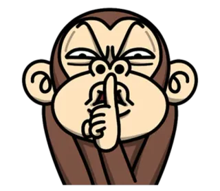🤐 원숭이, 쉿, 조용, 손가락, 동물, 만화 telegram sticker